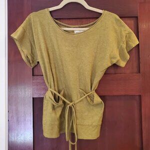 Small Olive Bohemian Folk Hacienda Top in Jersey Hemp Cotton Blend